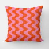 Wavy Stripes Retro Red Pink Maximalist Aesthetic Throw Pillow Cover