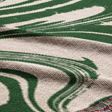 Marble Green Waves Retro Abstract Art Cotton Woven Throw Blanket OLIVE