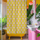 Retro Geometric Yellow Pink Maximalist Aesthetic Shower Curtain