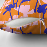 Dianthus Flowers Orange Blue Maximalist Aesthetic Throw Pillow Cover