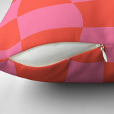 Groovy Checker Red Pink Maximalist Aesthetic Throw Pillow Cover