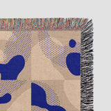 Nordic Retro Abstract Art Klein Blue Beige Geometric Cotton Woven Throw Blanket HORIZON