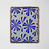 Contemporary Floral Klein Blue Abstract Cotton Woven Throw Blanket VERVE