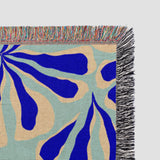 Contemporary Floral Klein Blue Abstract Cotton Woven Throw Blanket VERVE