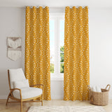 African Mustard Yellow White Mudcloth Blackout Window Curtain SAMBURU