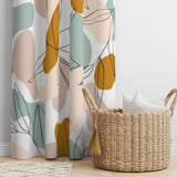 Abstract Shapes & Botanical Leaves Pastel Boho Blackout Window Curtains ADELINE - 2 Panels