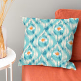 Peacock Feathers Ikat Print Orange Teal Blue Throw Pillow Cover HADI