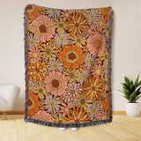 Blooming ‘70s Floral Boho Cotton Woven Throw Blanket BLOOM