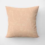Abstract Faces Pale Pink Line Art Boho Throw Pillow Cover CARA