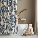 Retro Classic Navy Blue Botanical Floral Farmhouse Shower Curtain PEONY