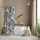 Retro Classic Navy Blue Botanical Floral Farmhouse Shower Curtain PEONY