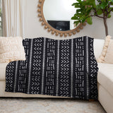 African Black White Ethnic Mudcloth Fleece Throw Blanket ADISA