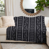 African Black White Ethnic Mudcloth Fleece Throw Blanket ADISA