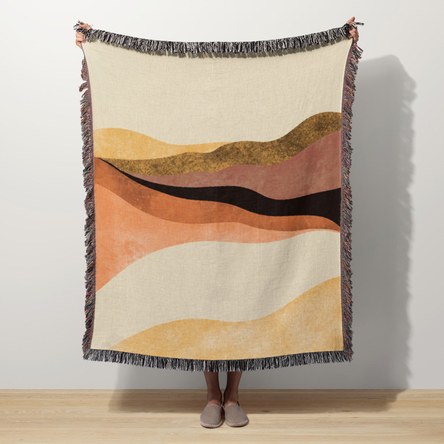 Abstract Earthy Landscape Minimalist Cotton Woven Throw Blanket EARTHA