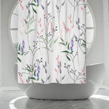 Pastel Tiny Wild Flowers Grasses White Botanical Floral Shower Curtain INES