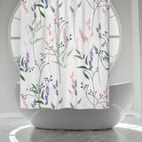 Pastel Tiny Wild Flowers Grasses White Botanical Floral Shower Curtain INES