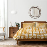 Mid Century Geometric Retro Floral Mustard Cotton Duvet Cover Set MARGARET