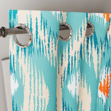 Peacock Feathers Ikat Print Orange Teal Blue Blackout Window Curtain HADI