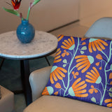 Indian Orange Bue Floral Throw Pillow Cover INAYA