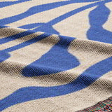 Abstract Minimal Blue Plants Organic Matisse Inspired Boho Cotton Woven Throw Blanket WAVES