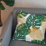 Monstera Leaves Green Gold White Tropical Throw Pillow Cover KAUAI
