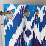 Abstract Blue Indigo Ikat Blackout Window Curtain OCEAN