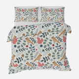 Scandinavian Folk Art Squirrel Woodland Farmhouse Cotton Duvet Cover Set SKOGEN