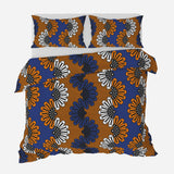 African Kitenge Blue Orange Ethnic Floral Cotton Duvet Cover Set ADAMMA