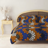 African Kitenge Blue Orange Ethnic Floral Cotton Duvet Cover Set ADAMMA