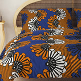 African Kitenge Blue Orange Ethnic Floral Cotton Duvet Cover Set ADAMMA