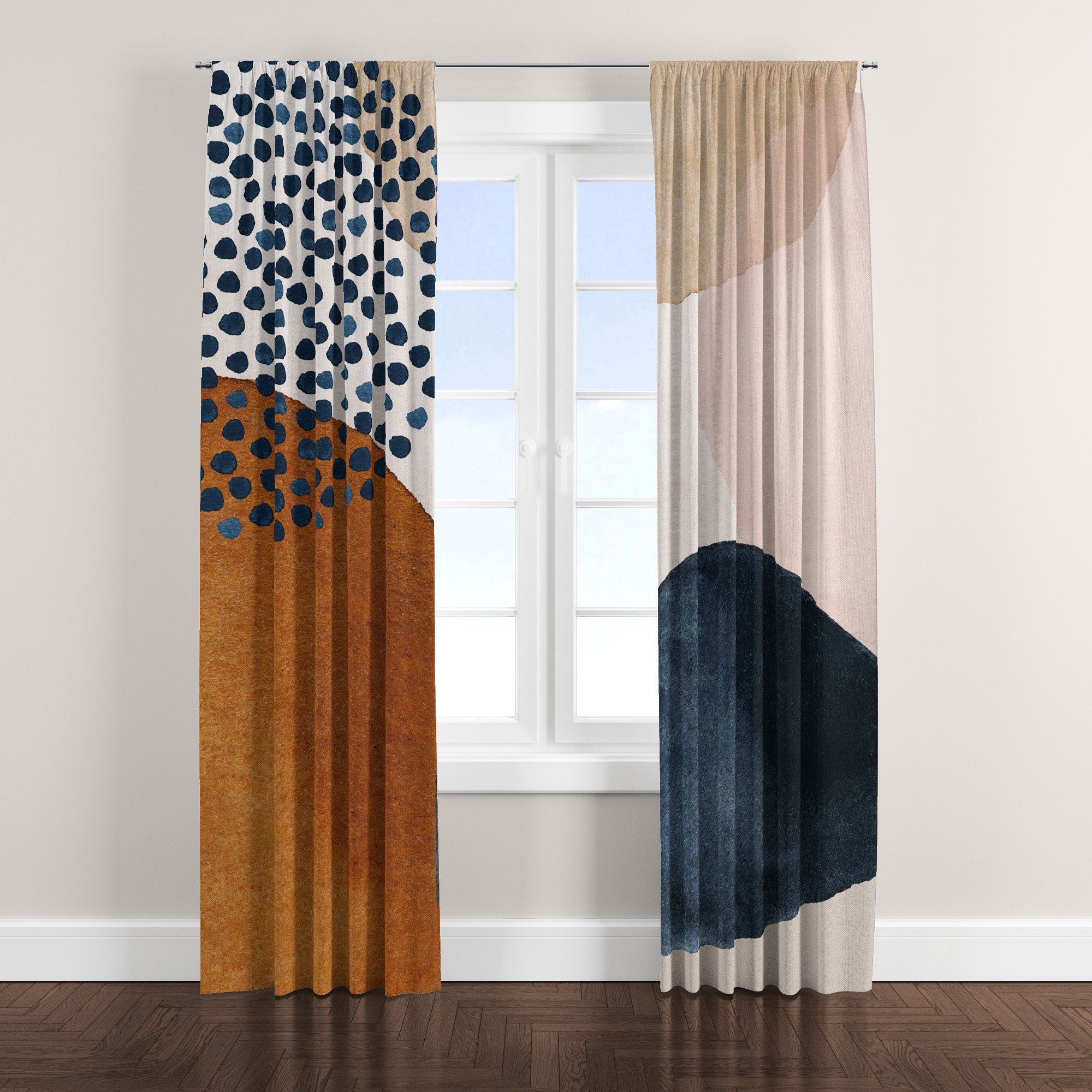 Abstract Art Terracotta Blush Pink Blue Ivory Beige Modern Boho Blackout Window Curtains ADELE - 2 Panels