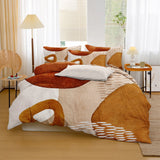 Abstract Art Terracotta Orange Ivory Beige Boho Cotton Duvet Cover Set ADELE