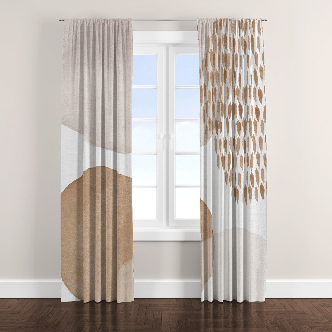 Abstract Art Ivory White Beige Neutral Modern Boho Blackout Window Curtains ADELE - 2 Panels