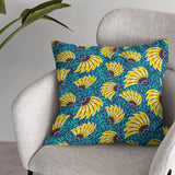 Yellow Teal Blue Floral Ankara African Kitenge Ethnic Throw Pillow Cover ANKARA