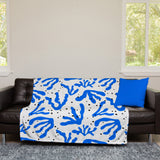 Abstract Blue Organic Shapes Matisse Aesthetic Fleece Throw Blanket AZUL