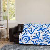 Abstract Blue Organic Shapes Matisse Aesthetic Fleece Throw Blanket AZUL