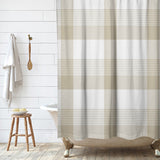 Beige White Checkered Tartan Rustic Neutral Farmhouse Shower Curtain NELLIE