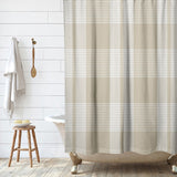 Beige White Checkered Tartan Rustic Neutral Farmhouse Shower Curtain NELLIE