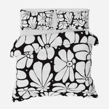 Abstract Black White Retro 70s Floral Cotton Duvet Cover Set BLOSSOM