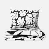 Abstract Black White Retro 70s Floral Cotton Duvet Cover Set BLOSSOM