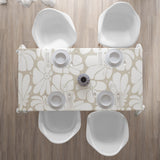Abstract Beige White Retro 70s Floral Tablecloth BLOSSOM