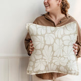 Abstract Beige White Retro 70s Floral Throw Pillow Cover BLOSSOM