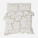 Abstract Beige White Retro 70s Floral Cotton Duvet Cover Set BLOSSOM