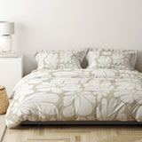 Abstract Beige White Retro 70s Floral Cotton Duvet Cover Set BLOSSOM