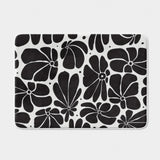 Abstract Black White Retro 70s Floral Bath Mat BLOSSOM