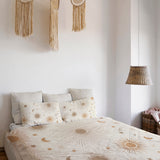 Sun Moon Sunburst Stars Celestial Boho Chic Cotton Duvet Cover Set COSMOS