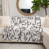Abstract Faces Black Off-White Line Art Boho Fleece Throw Blanket CARA
