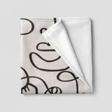 Abstract Faces Black Off-White Line Art Boho Fleece Throw Blanket CARA