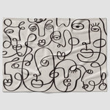 Abstract Faces Black Off-White Line Art Boho Fleece Throw Blanket CARA