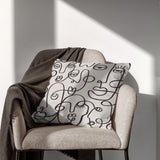 Abstract Faces Black Off-White Line Art Boho Throw Pillow Cover CARA